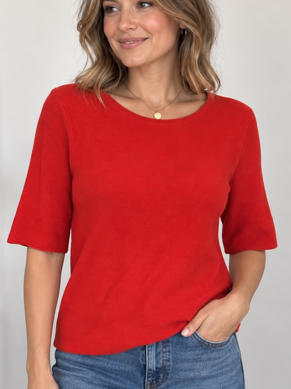 Cortefiel Red Short-Sleeve Knit Top by Courtenay & Co.